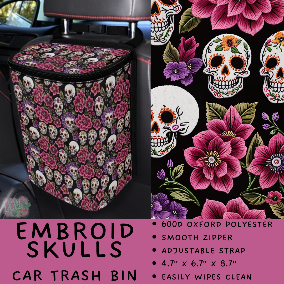 Batch #423 - Car Accessories - Closes 10/2 - ETA mid/late Nov - Embroid Skulls Car Trash Bin