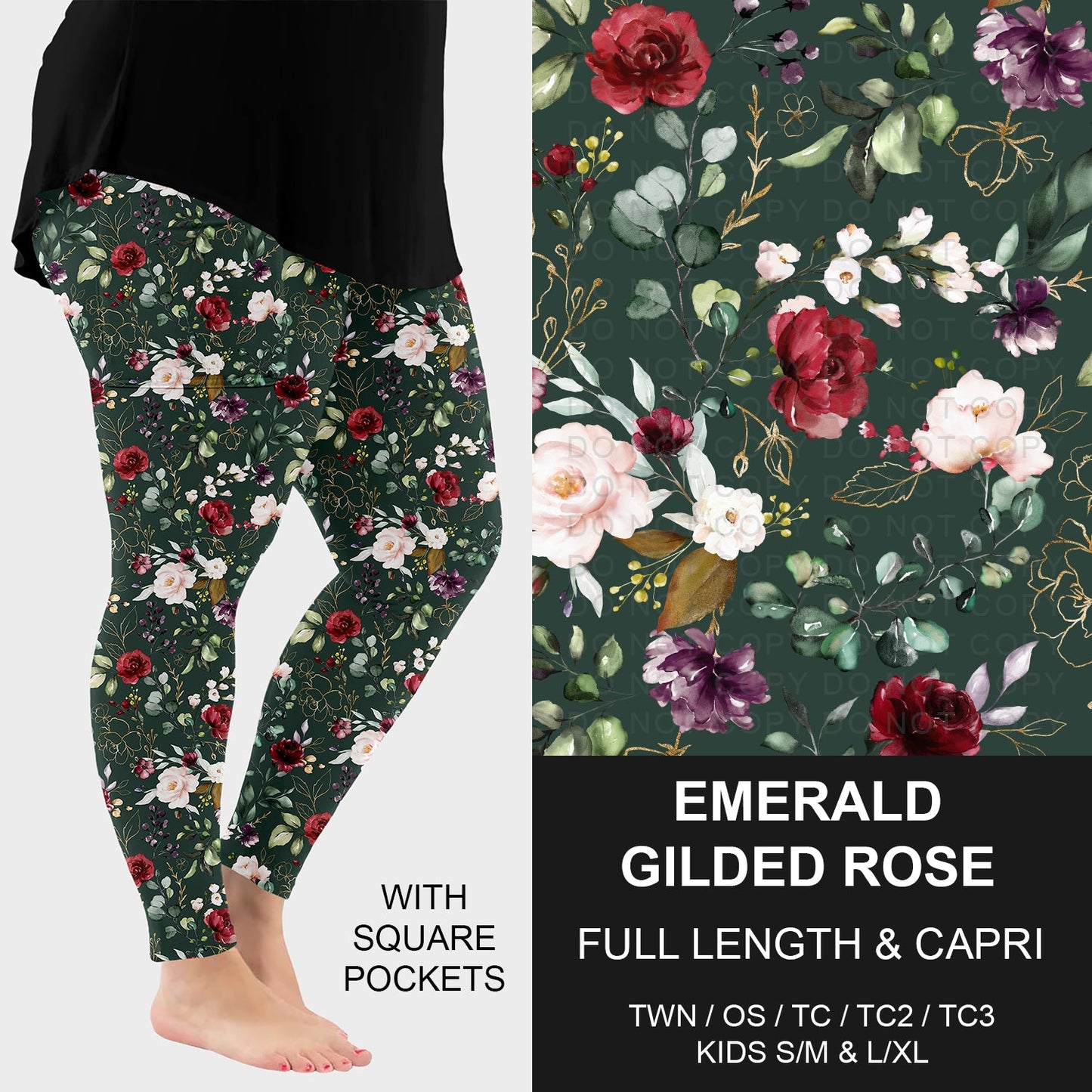 B277 - Preorder Emerald Gilded Rose Leggings w/ Pockets (Closes 3/08. ETA: mid May) - Alonna's Legging Land