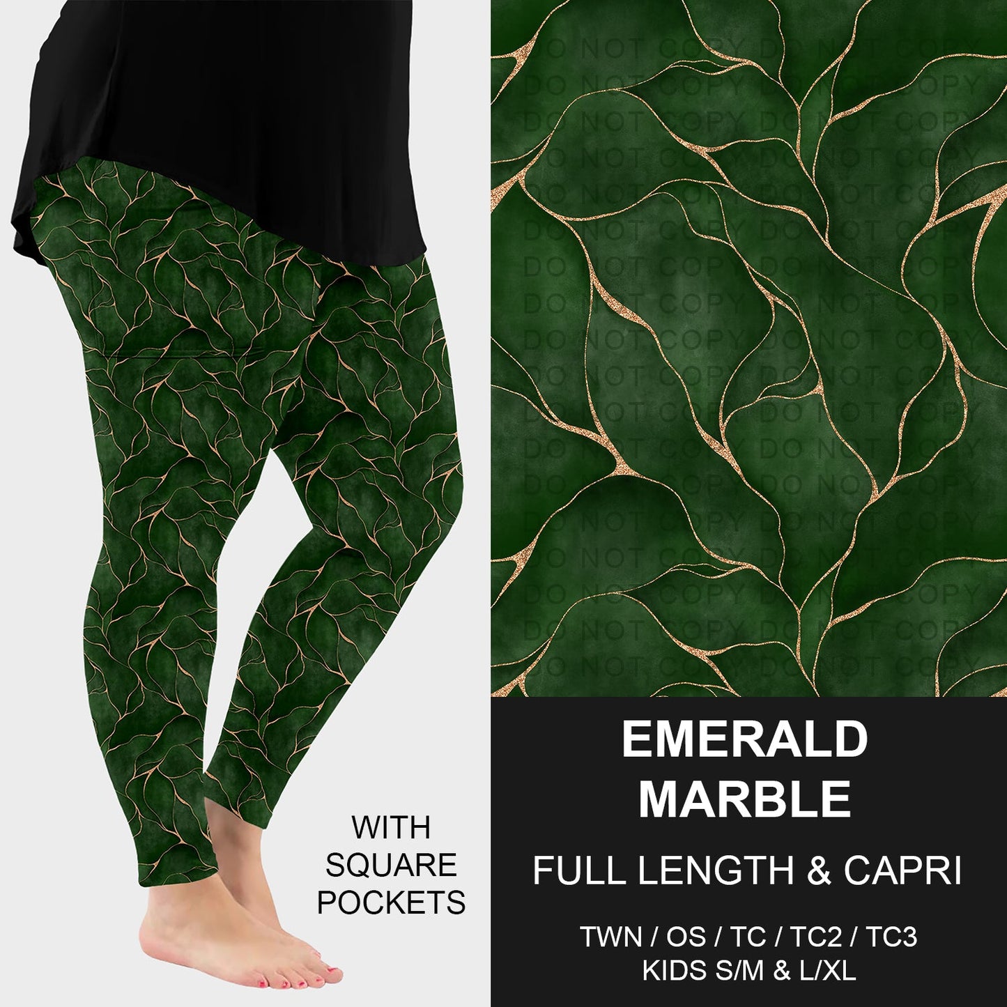 B261 - Preorder Emerald Marble Leggings w/ Pockets (Closes 11/16. ETA: late Jan.)