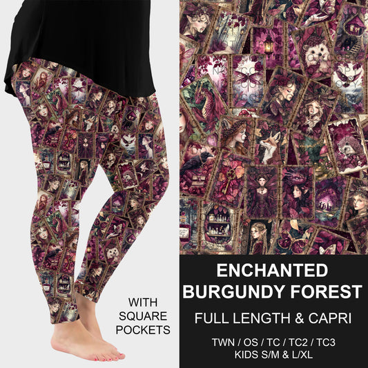 B276 - Preorder Enchanted Burgundy Forest Leggings w/ Pockets (Closes 3/01. ETA: early May) - Alonna's Legging Land