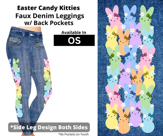 Easter Candy Kitties Full Length Faux Denim w/ Side Leg Designs