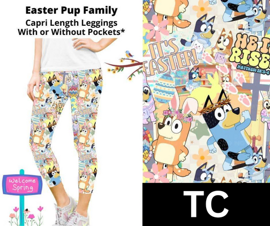 Easter Pup Family Capri Length Leggings w/ Pockets