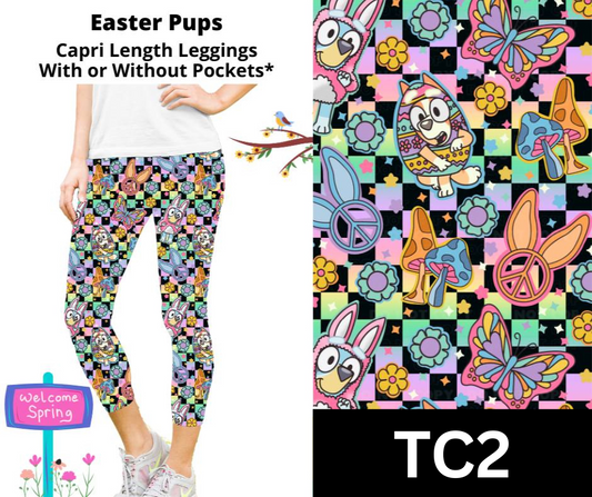 Easter Pups Capri Length Leggings w/ Pockets