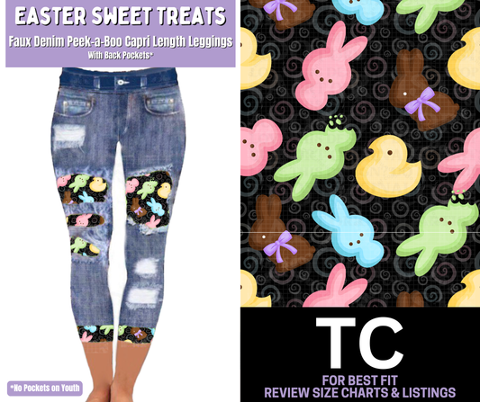 Easter Sweet Treats Capri Faux Denim Peekaboo