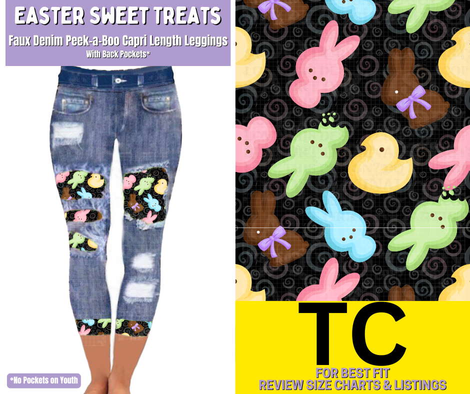 Easter Sweet Treats Capri Faux Denim Peekaboo