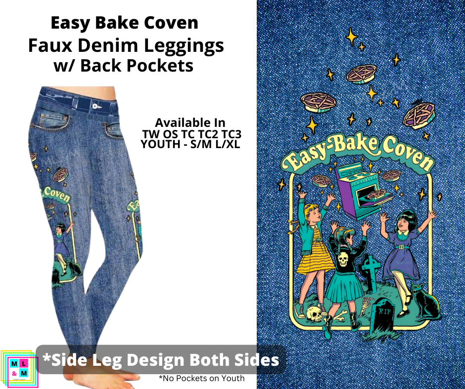 Easy Bake Coven Full Length Faux Denim w/ Side Leg Designs - Alonna's Legging Land