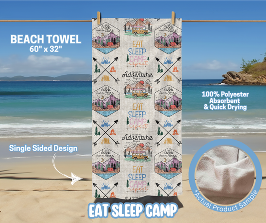 Preorder! Closes 5/15. ETA August. Eat Sleep Camp Towel