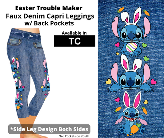 Easter Trouble Maker Capri Faux Denim w/ Side Leg Designs