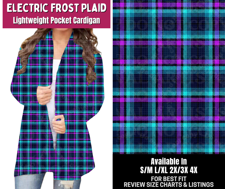 Preorder! Closes 8/6. ETA Nov. Electric Frost Plaid Pocket Cardigan