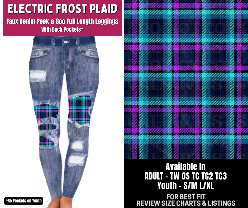 Preorder! Closes 8/6. ETA Nov. Electric Frost Plaid Full Length Faux Denim Peekaboo