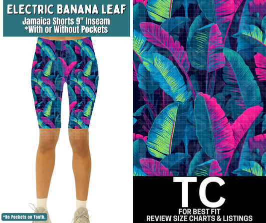 Electric Banana Leaf Jamaica Shorts w/ Pockets