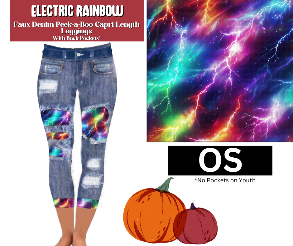 Electric Rainbow Capri Faux Denim Peekaboo
