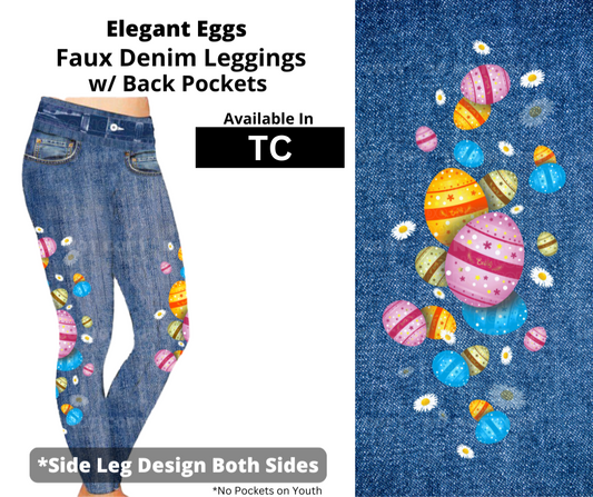 Elegant Eggs Full Length Faux Denim w/ Side Leg Designs