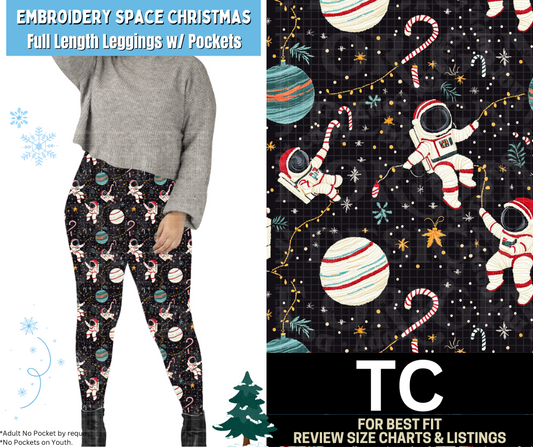 Embroidery Space Christmas Full Length Leggings w/ Pockets