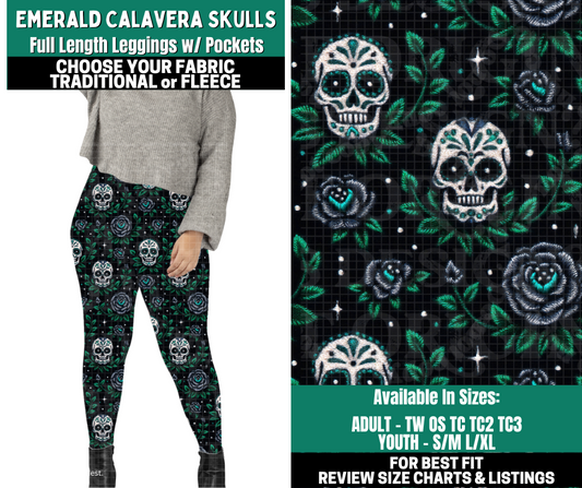 Preorder! Closes 10/27. ETA Jan. Emerald Calavera Skulls Leggings Choose Fleece or Traditional