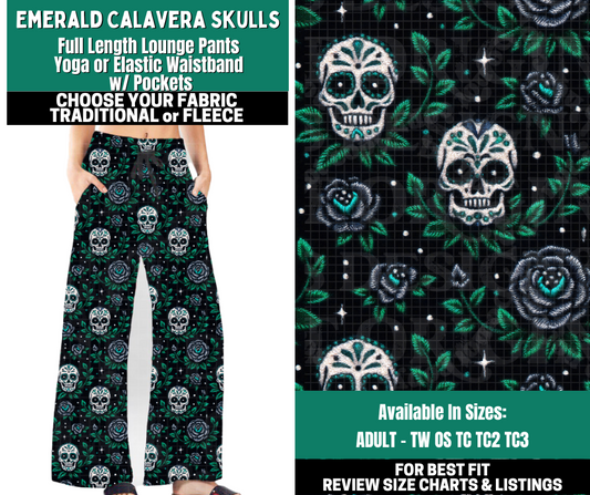 Preorder! Closes 10/27. ETA Jan. Emerald Calavera Skulls Lounge Pants Choose Fleece or Traditional