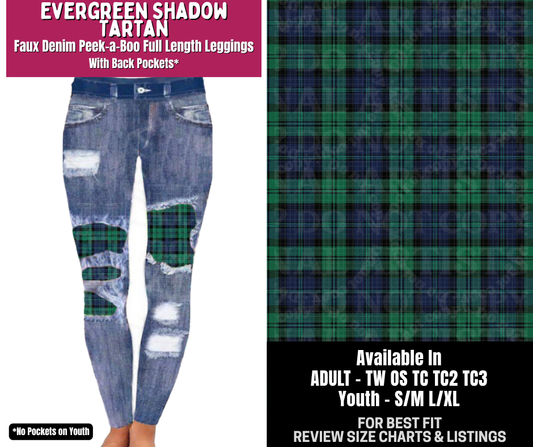 Preorder! Closes 8/6. ETA Nov. Evergreen Shadow Tartan Full Length Faux Denim Peekaboo