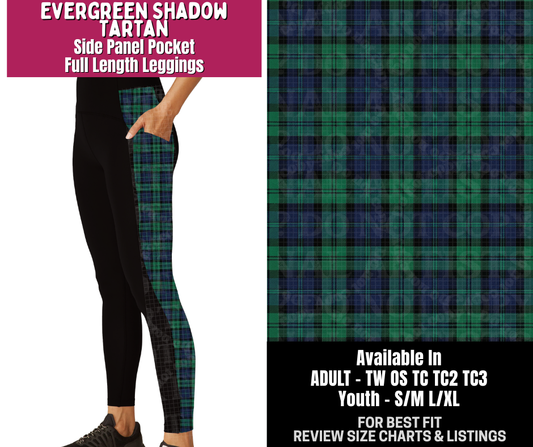 Preorder! Closes 8/6. ETA Nov. Evergreen Shadow Tartan Side Panel Pocket Full Length Leggings