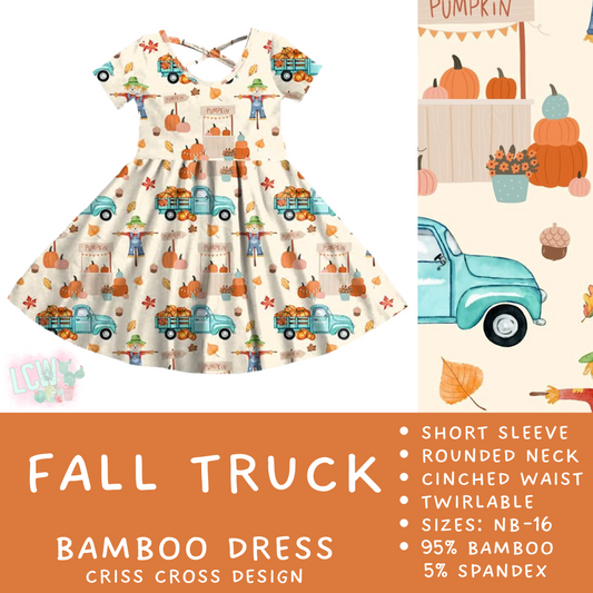 In Production - Batch #392 - Fall Truck Criss-Cross Bamboo Dress - 5T