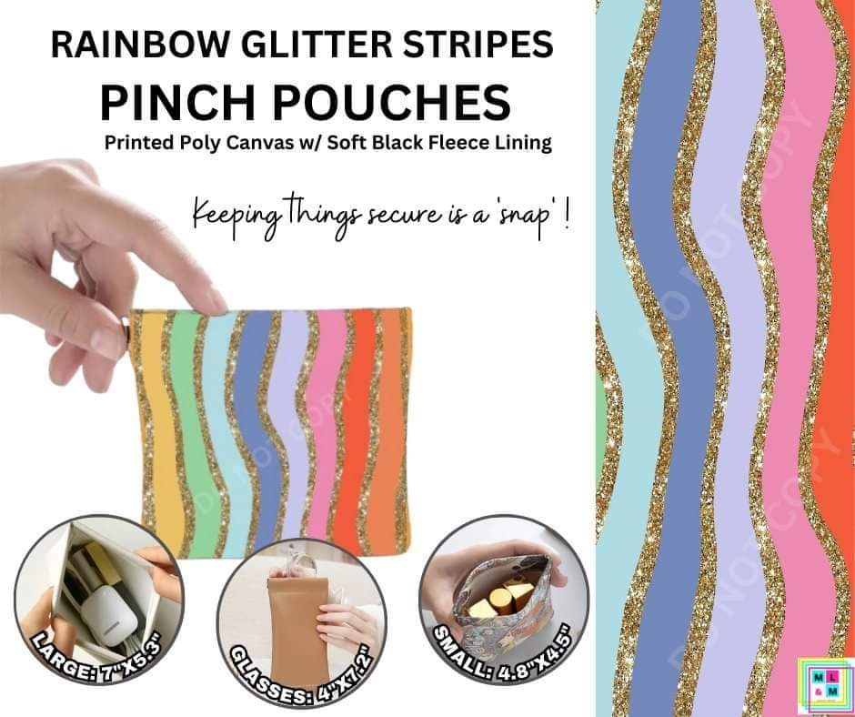Rainbow Glitter Stripes Pinch Pouches in 3 Sizes - Alonna's Legging Land