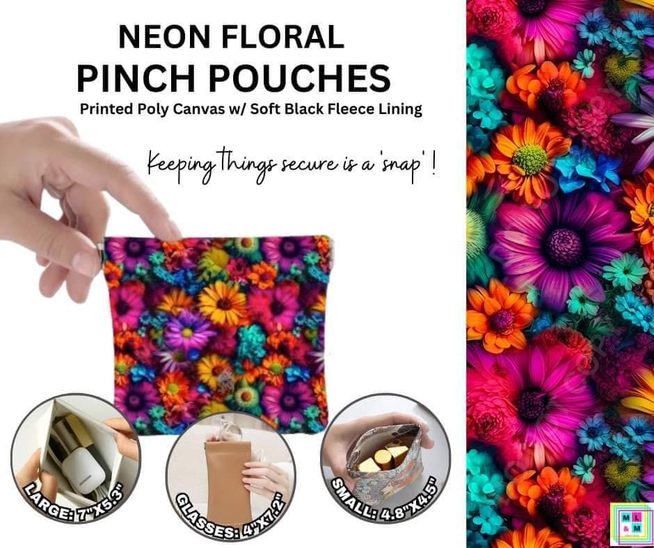 Neon Floral Pinch Pouches in 3 Sizes