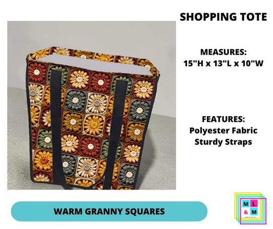 Warm Granny Squares Shopping Tote - Alonna's Legging Land
