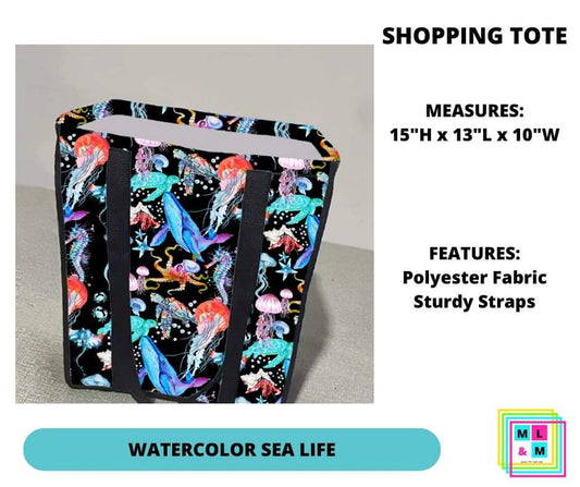 Watercolor Sea Life Shopping Tote - Alonna's Legging Land