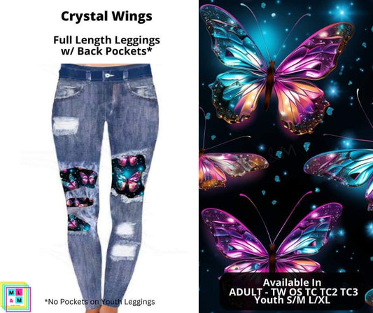 Crystal Wings Faux Denim Full Length Peekaboo Leggings