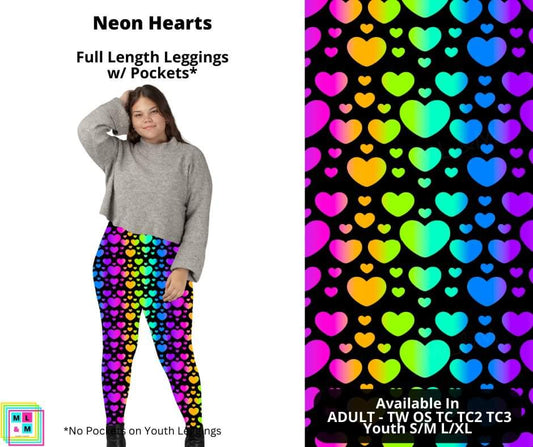 Neon Hearts Plaid Full Length Leggings w/ Pockets