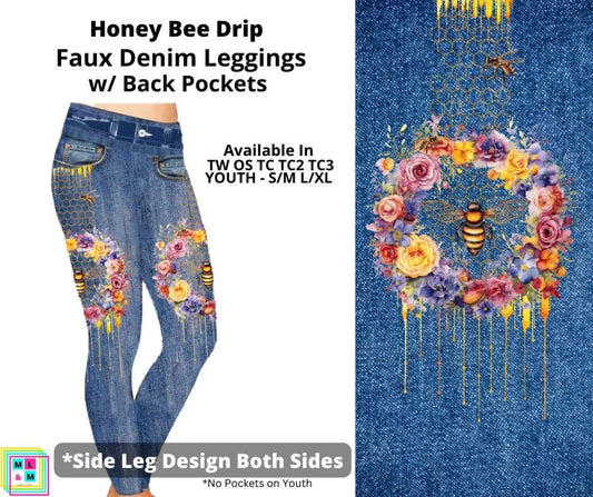 Honey Bee Drip Full Length Faux Denim w/ Side Leg Designs