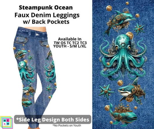 Steampunk Ocean Full Length Faux Denim w/ Side Leg Designs
