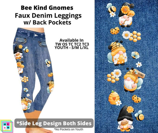 Bee Kind Gnomes Capri Faux Denim w/ Side Leg Designs