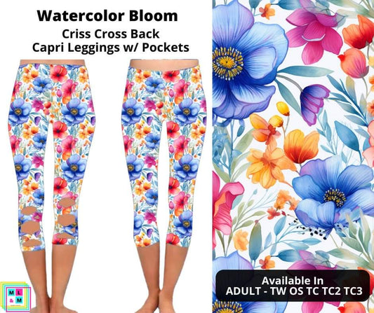 Preorder! Closing 5/6. ETA July. Watercolor Bloom Criss Cross Capri w/ Pockets
