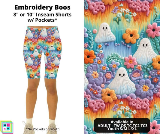 Preorder! Closes 5/9. ETA July. Embroidery Boos 8" or 10" Inseam Shorts