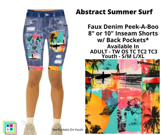 Preorder! Closes 5/13. ETA July. Abstract Summer Surf 8" or 10" Inseam Faux Denim Shorts