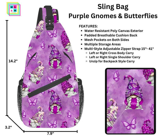 Pink Gnomes & Butterflies Sling Bag