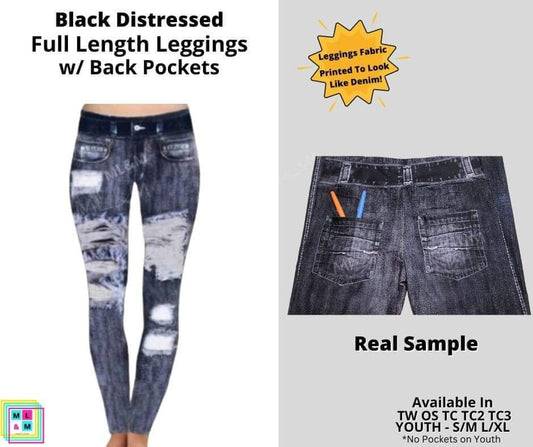 Black Distressed Faux Denim Full Length Leggings - Alonna's Legging Land
