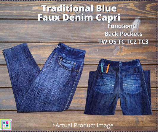 Solid Blue Capri Faux Denim Leggings - Alonna's Legging Land