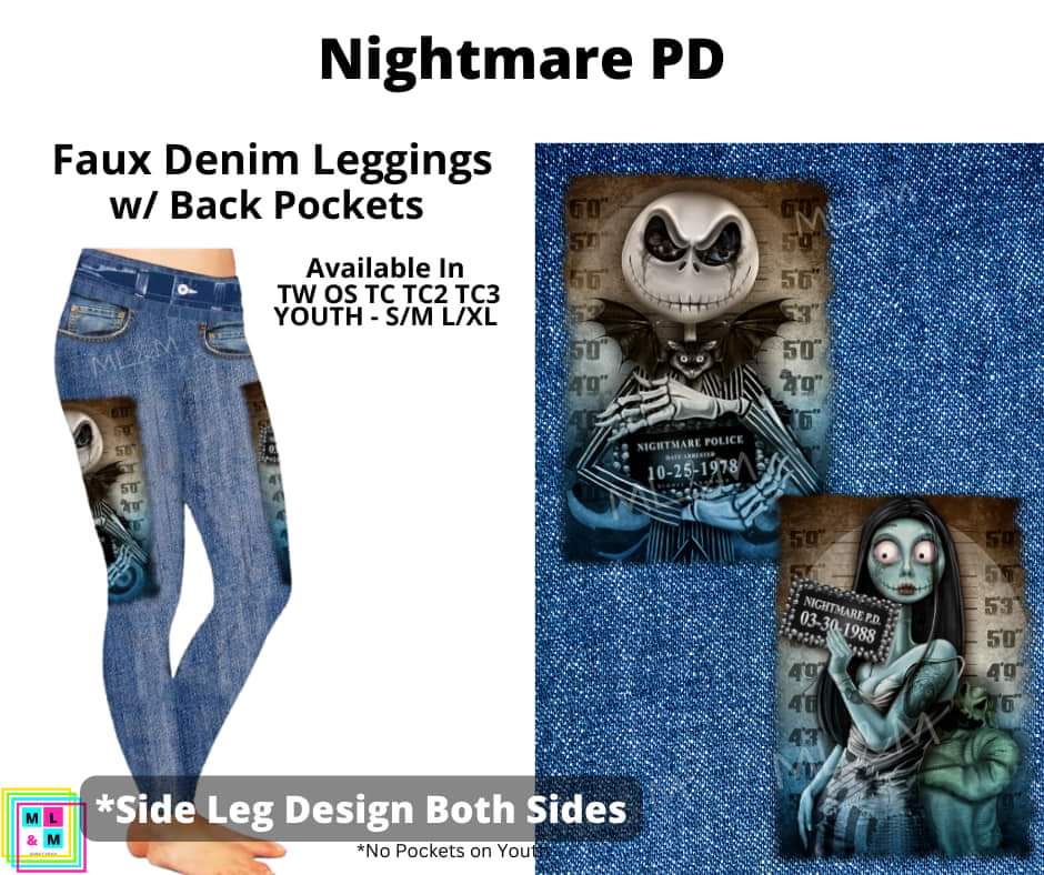 Nightmare PD Full Length Faux Denim w/ Side Leg Designs - Alonna's Legging Land