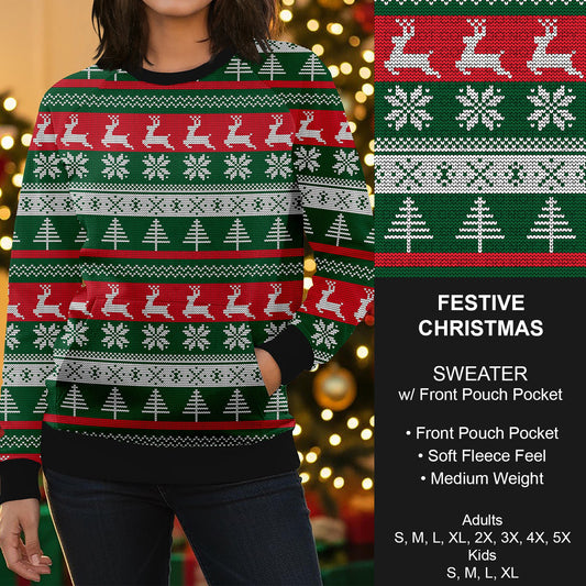 B255 - Preorder Festive Christmas Sweater w/ Front Pocket (Closes 10/12. ETA early Dec.)