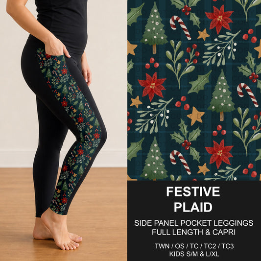 B311 - Preorder Festive Plaid Side Panel Pocket Leggings (Closes 9/06. ETA: mid Nov.)