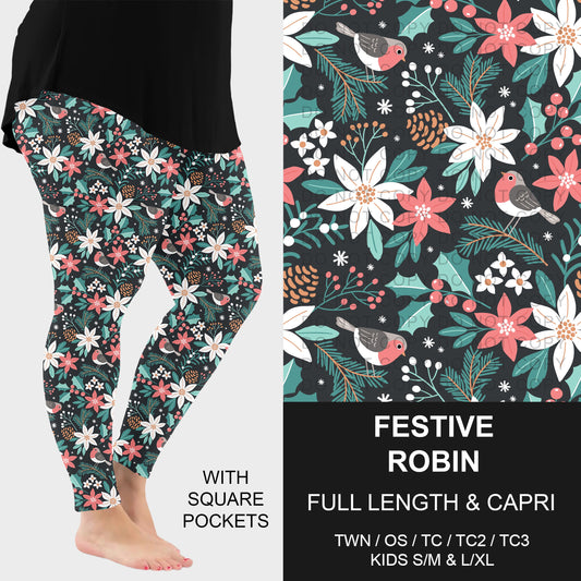 B313 - Preorder Festive Robin Leggings w/ Pockets (Closes 9/20. ETA: late Nov.)