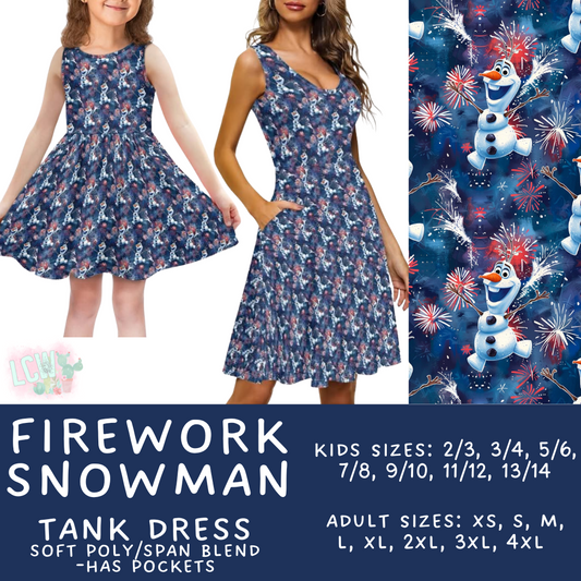 Batch #338 - Magical 4th of July - Closes 5/7 - ETA mid June - Firework Snowman Women's & Girl's Tank Dress