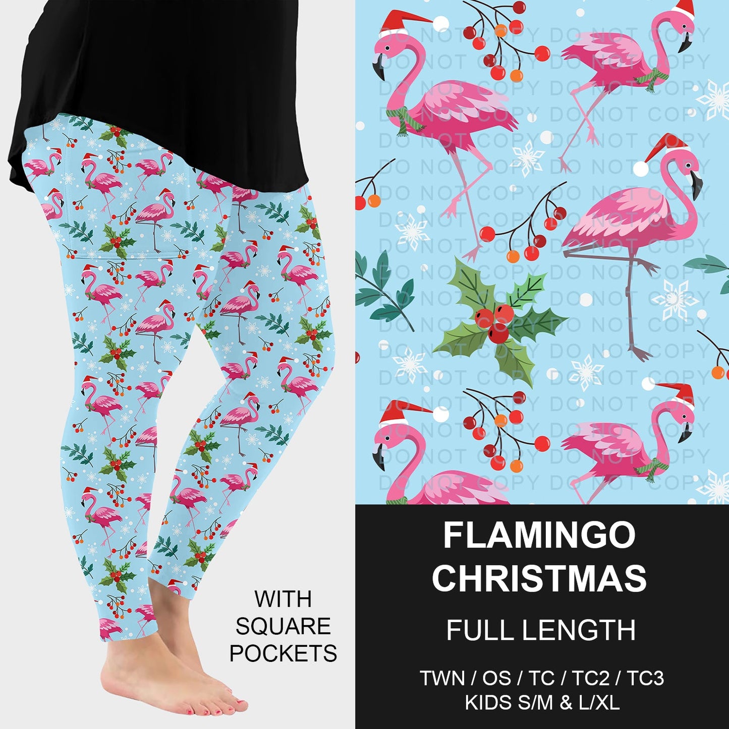 B253 - Preorder Flamingo Christmas Leggings w/ Pockets (Closes 9/28. ETA late Nov.)