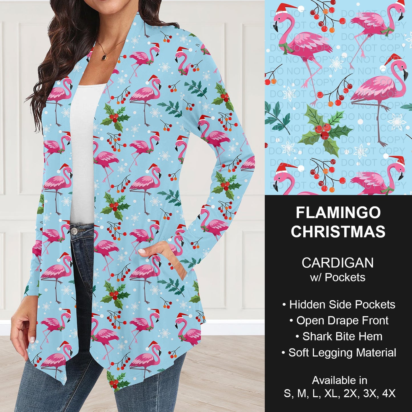 B253 - Preorder Flamingo Christmas Cardigan w/ Pockets (Closes 9/28. ETA: late Nov.)