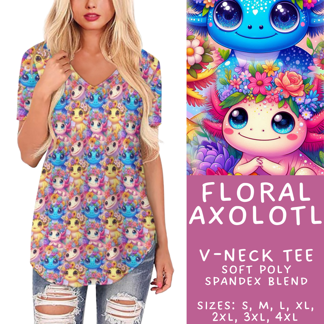Batch #427 - August Request Run - Closes 10/9 - ETA late Nov - Floral Axolotl V-Neck Tee