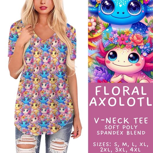 Batch #427 - August Request Run - Closes 10/9 - ETA late Nov - Floral Axolotl V-Neck Tee