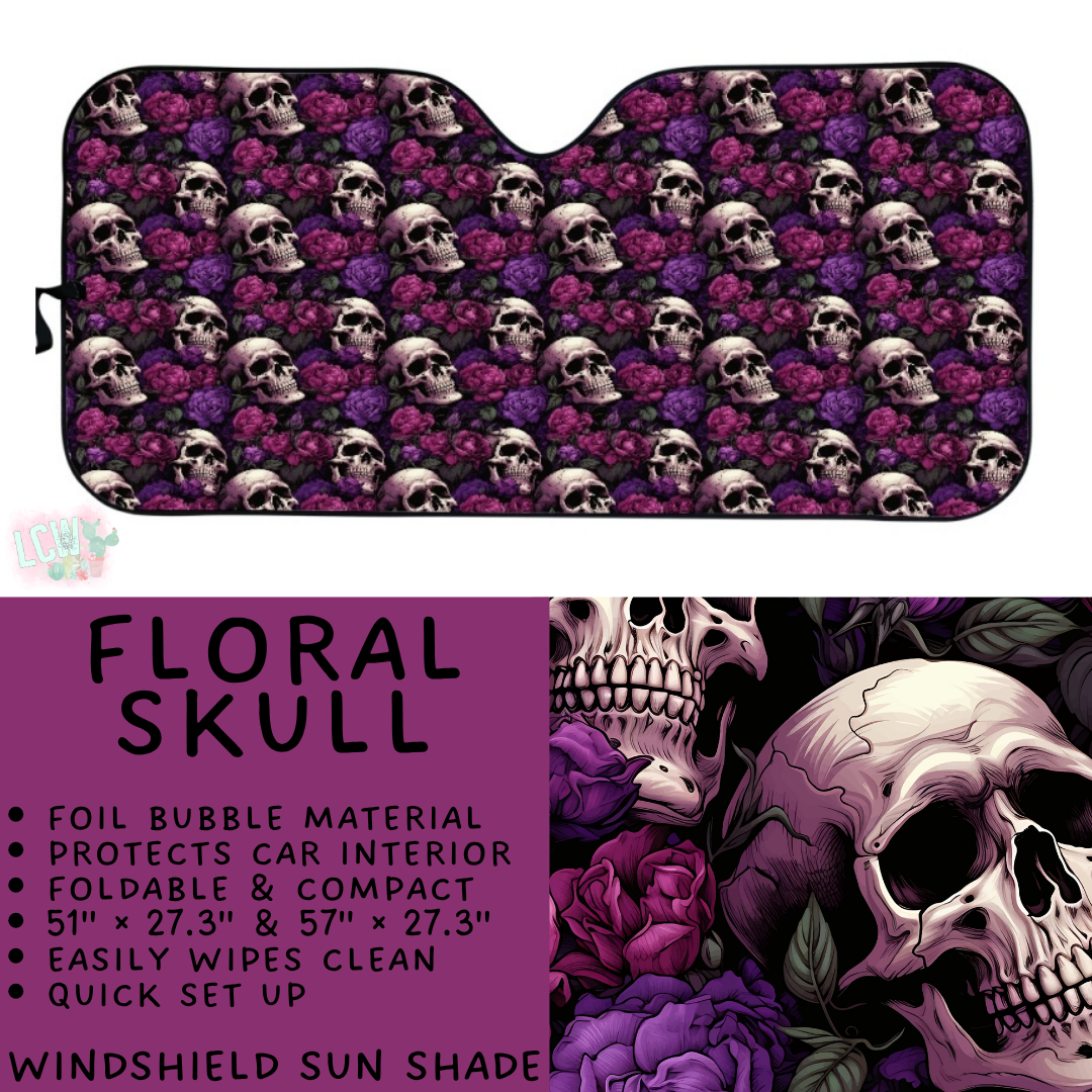 Batch #554 - Car Accessories 3 - Closes 7/10 - ETA early/mid Sept - Floral Skull Windshield Sun Shade
