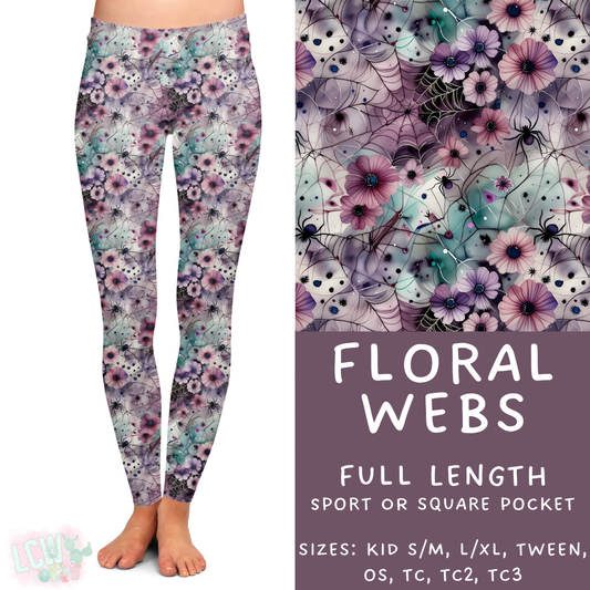 Ready To Ship - Floral Webs Full Length Leggings - Square Pocket OS & TC2