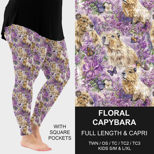 B274 - Preorder Floral Capybara Leggings w/ Pockets (Closes 2/22. ETA: late April) - Alonna's Legging Land